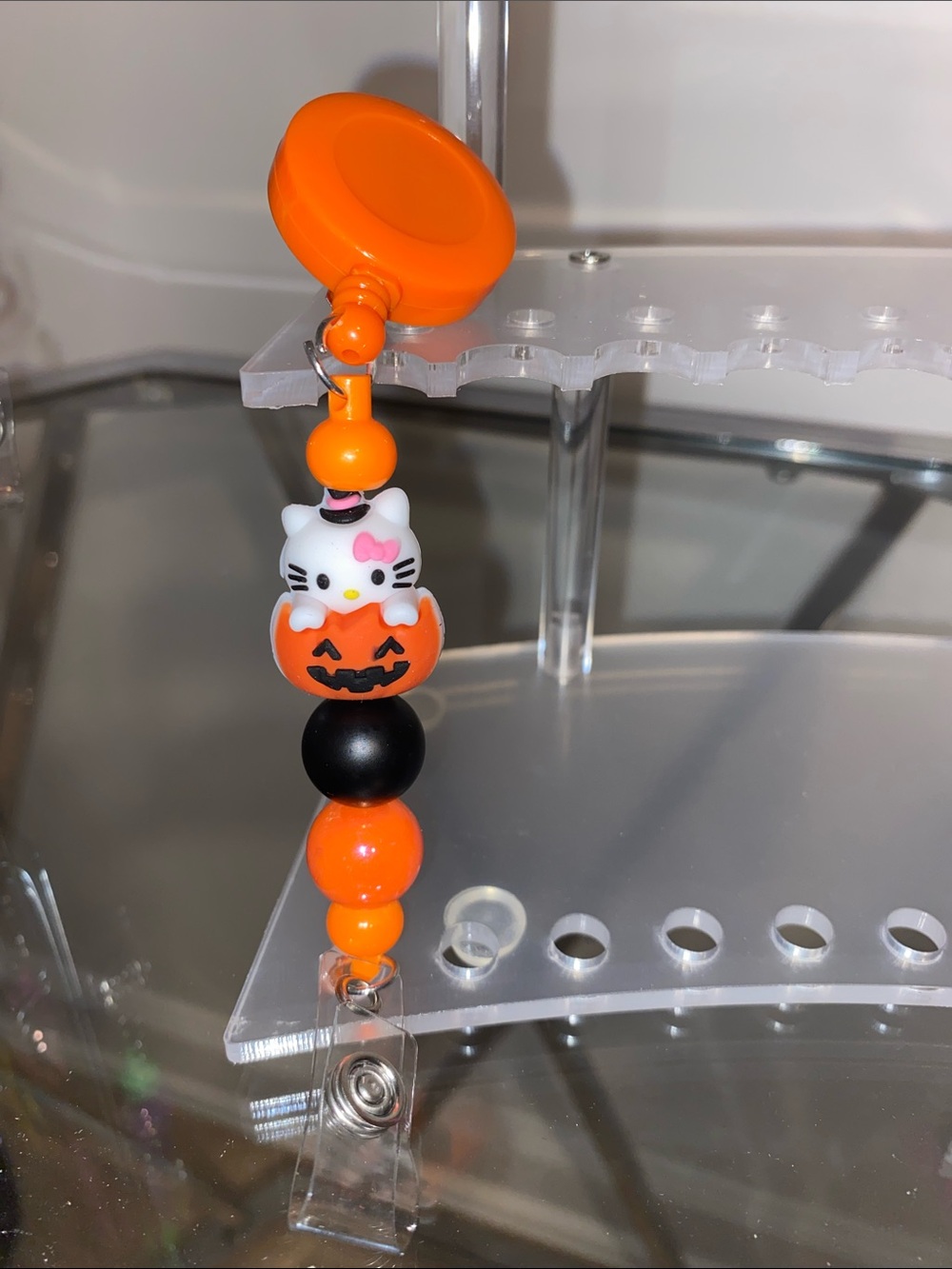 Halloween Hello Kitty Pumpkin Badge Reel - Orange and Black